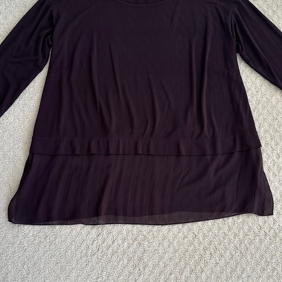 Eileen Fisher Long Sleeve Silk Tunic Top Sheer Hem Brown 1X Relaxed Flowy Casual - Picture 3 of 12